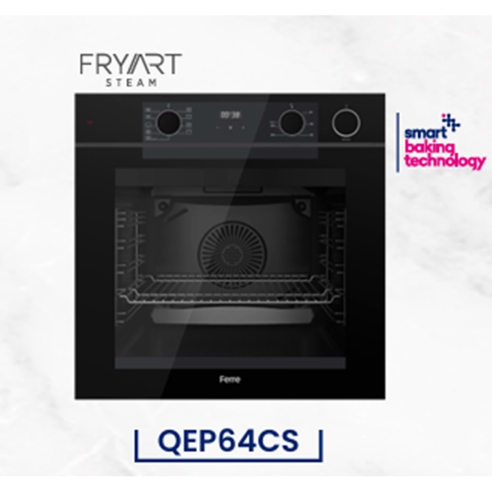 Ferre QEP64CS Siyah Cam Buharlı Ankastre Fırın