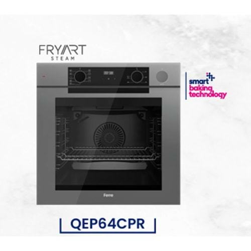 Ferre QEP64CPR Gri Cam Buharlı Ankastre Fırın